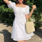 Puff Sleeve Square Neck Tie-front A-line Dress