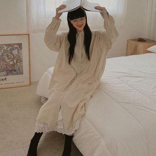 Long-sleeve Midi Shirt Dress / Lace Skirt
