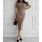 Dolman-sleeve High-neck Bodycon Dress