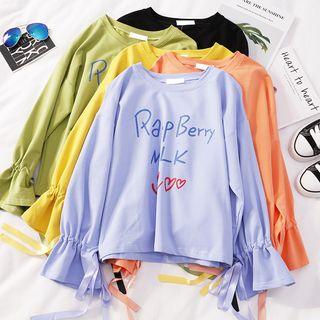 Bell-sleeve Lettering Printed T-shirt