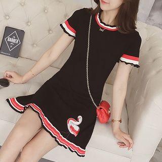 Flamingo Embroidered Short Sleeve Knit Dress