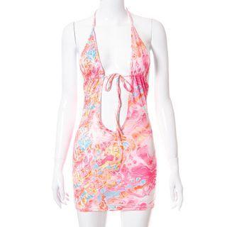 Spaghetti-strap Halter Cut-out Mini Bodycon Dress