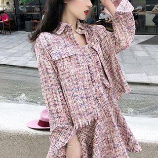 Tweed Buttoned Jacket / Sleeveless Mini A-line Dress