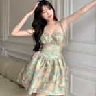 Tie-shoulder Print Mini A-line Dress