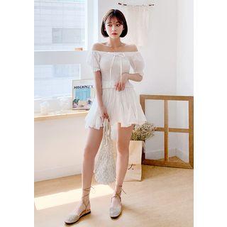 Off-shoulder Top & Godet Miniskirt Matching Set White - One Size