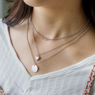 Round-pendent Tiered Chain Necklace Silver - One Size