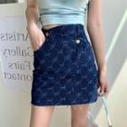 Frayed Print Denim Mini Skirt