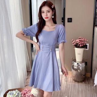 Puff-sleeve Button-up Dress