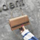Lettering Faux Leather Handbag With Metal Chain