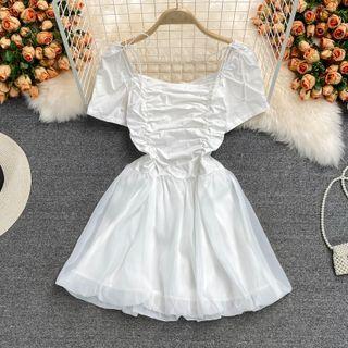 Short Sleeve Ruched A-line Skirt