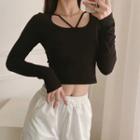 Long Sleeve Strappy Crop Top