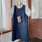 Sleeveless Pocket-detail Button-side Denim Dress Dark Blue - One Size