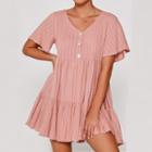 Short-sleeve V-neck Tiered Mini Dress