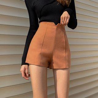 High Waist Plain Woolen Shorts