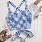 Plaid Ribbon-back Strappy Cropped Camisole Top