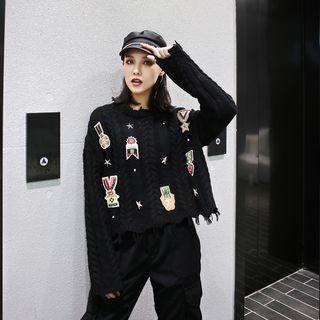 Applique Oversize Sweater Black - One Size