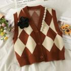 Patchwork Argyle Button-up Knit Vest In 6 Colors