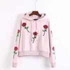 Long Sleeve Floral Embroidered Hooded Sweatshirt