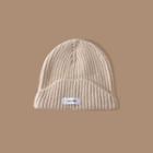 Lettering Patch Ribbed Knit Beanie