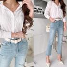Open-placket Crinkled Shirt Ivory - One Size
