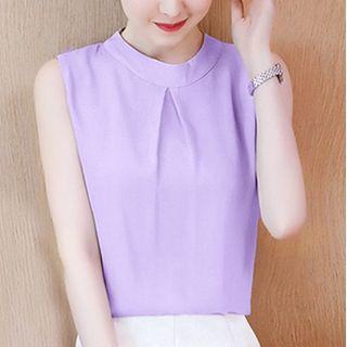 Sleeveless Plain Mock Neck Chiffon Top