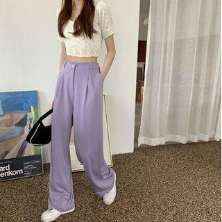 Short-sleeve Cropped Knit Top / High-waist Wide-leg Pants