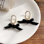 Rhinestone Bow Drop Earring 1 Pair - Silver Pin - Gold & Black - One Size