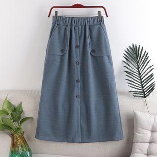 Plain Button-up Midi A-line Skirt