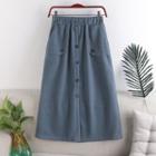 Plain Button-up Midi A-line Skirt