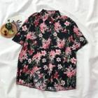 Short-sleeve Floral Print Shirt Black - One Size