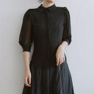Sheer Elbow-sleeve Shirt