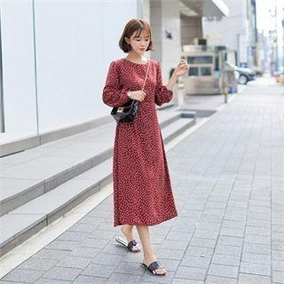 Bishop-sleeve Dotted Long Dress