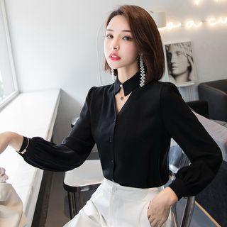 Plain Cutout Chiffon Shirt