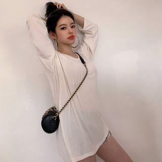 V-neck Fleece-lined Long T-shirt