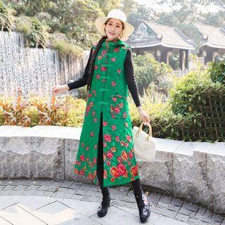 Flower Print Hooded Midi Vest
