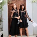 Sheer Long-sleeve A-line Dress / Midi Dress