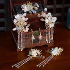 Set Of 6: Flower Beaded Headpiece + Clip-on Earring Set Of 6 - Gold - One Size