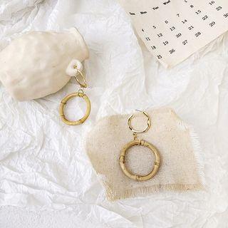 Bamboo Hoop Dangle Earring Circle - Gold - One Size
