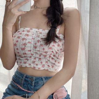 Spaghetti Strap Floral Print Top White - One Size