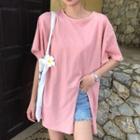 Elbow-sleeve Split-front T-shirt