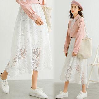 Lace A-line Midi Skirt White - One Size