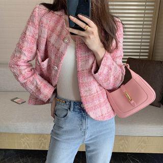 Long-sleeve Round-neck Plaid Jacket