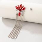 Rhinestone Floral Drop Earring 19928 - 1 Pair - Asymmetric - Red & Silver - One Size