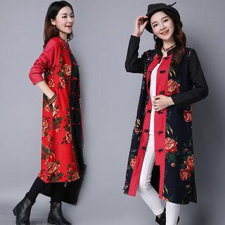 Floral Print Padded Long Coat