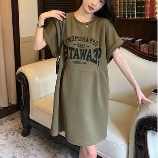 Short-sleeve Crew Neck Lettering T-shirt Dress