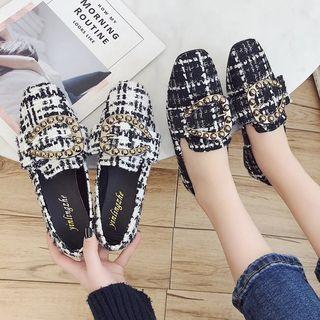 Buckled Plaid Fabric Loafers