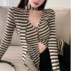 Striped Knit Top Stripe - Brown & Gray - One Size