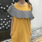 Striped Panel Cut Out Shoulder Short Sleeve Dress