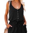 Sleeveless Scoop Neck Button-up Romper