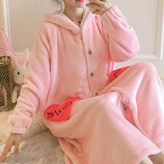 Heart Pocket Fleece Buttoned Hooded Robe